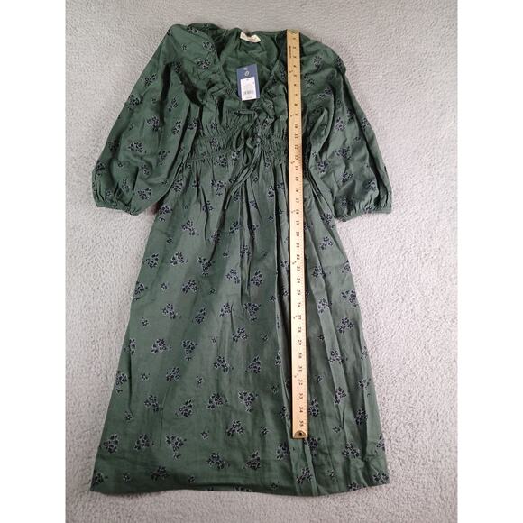 Universal Thread Dress Women XS Green Pattern Puff Sleeve Midi Pockets Linen NWT - Picture 5 of 10